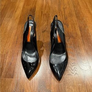 Rupert Sanderson Black Patent Leather Slingback Heels